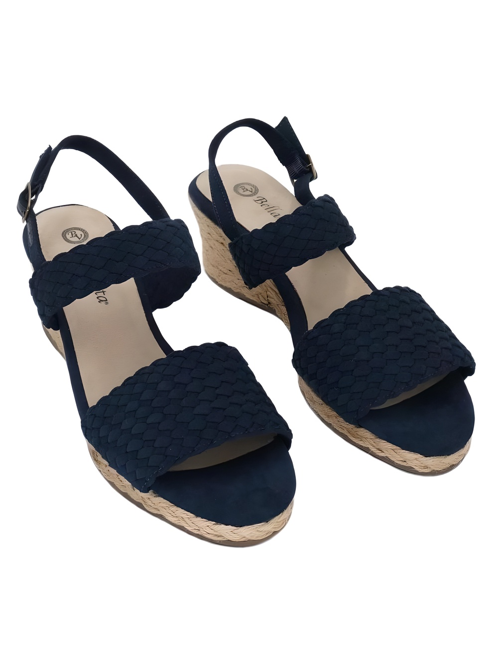 Bella Vita Womens Mariella Navy Woven Strappy Wedge Sandals Size 9M